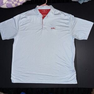 Men's XXL Horn Legend Performance Polo Light Blue White Ole Miss Bamboo Charcoal
